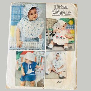 1980s Little Vogue 2177 Toddlers Bibs and Bonnets Sewing Pattern Size 1-4 CC